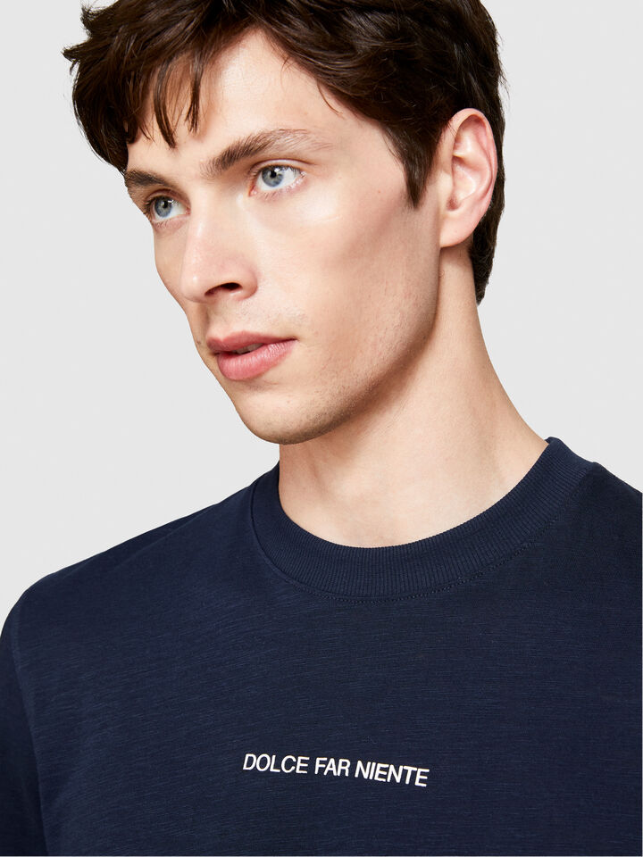 T-shirt with print in organic cotton - men's short sleeve t-shirts - Dark Blue | Sisley image number 5